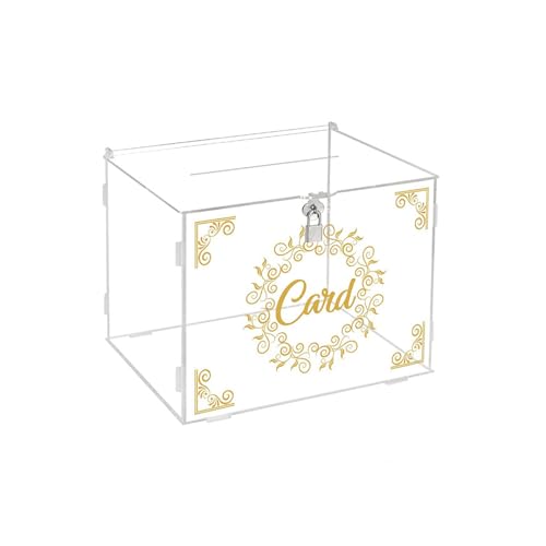 Acryl Quadratische Hochzeitskartenbox und Schlüssel 6-seitige transparente Hochzeitskartenbox Geldbriefkasten Geschenkkartenbox von Uzdssg