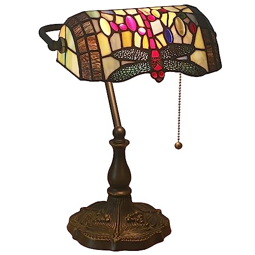 Uziqueif Klassische Bankerlampe, Libelle Tiffany Style Tischlampe, Vintage Bankers Lamp, Lampenschirm Glas, mit Leuchtmittel, Tischleuchte Für Büro, Nachttischlampe von Uziqueif