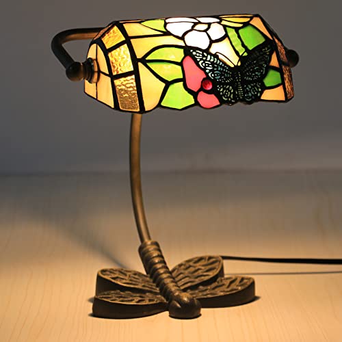 Uziqueif Schmetterling Bankers Lamp, Tiffany Tischlampe Vintage, Schreibtischlampe Retro Art Deco Lampe,Lampenschirm Glas, Schreibtischlampen Klassisch von Uziqueif