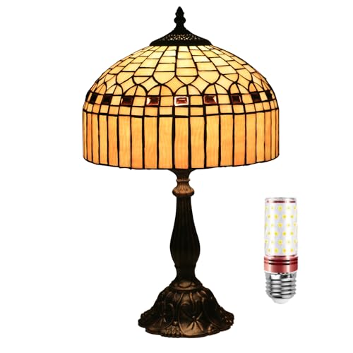 Uziqueif Tiffany Lampe, Tiffany Style Tischlampe 12 Zoll, Buntglas Lampe, Dekorative Tischlampe Wohnzimmer, Nachttischlampe Für Schlafzimmer, Büro Lampen,Beige von Uziqueif