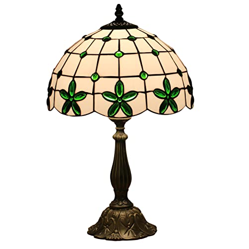 Uziqueif Tiffany Tischlampe, 12 Zoll Dekorative Tischlampe Aus Buntglas, Vintage deko Nachttischlampen Für Schlafzimmer, Lampenfassung Aus Zinklegierung Tiffany Lamp,Grün von Uziqueif