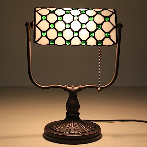 Uziqueif Tischlampe Grün, Tiffany Tischlampe, Schreibtischlampe Retro, Lampenschirm Aus Glas, Bürotischlampe, Nachttischlampe Für Schlafzimme,G von Uziqueif