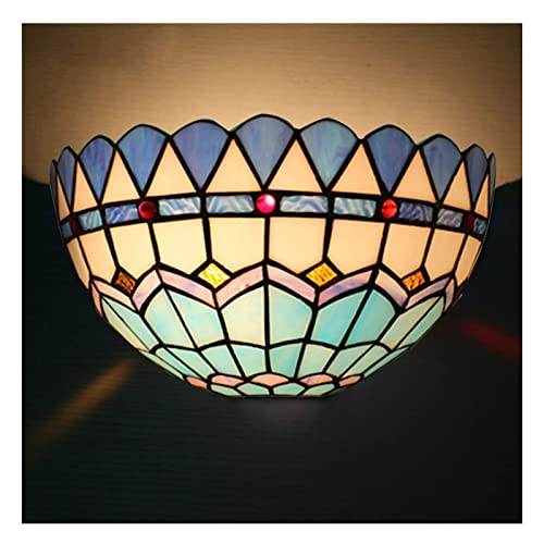 Uziqueif Wandlampe Wandleuchte Im Tiffany-Stil, Barocker Glasmalerei Wandlicht Innen Nachttischlampe für Wohnzimmer Schlafzimmer Büro Bar Wandbeleuchtung,Mediterranean von Uziqueif