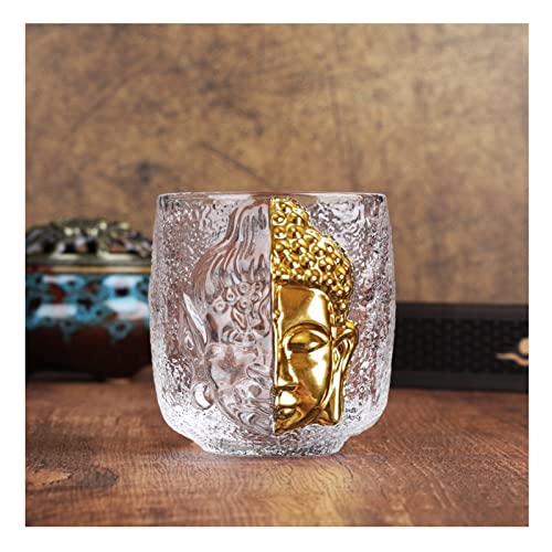 Uziqueif Wassergläser Weißweingläser Trinkgläser Saftglas Tee-Gläser, 100ml Kreative Glas Buddha Kopf Wasserschale Tasse, Perfekt für zu Hause Restaurant und Party,Gold von Uziqueif