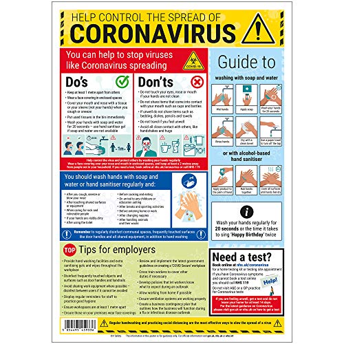 V Safety SP080A3-PW Vsafety Coronavirus Guidance Poster – A3 – 297 mm x 420 mm – Standard, 297 x 420 von V Safety