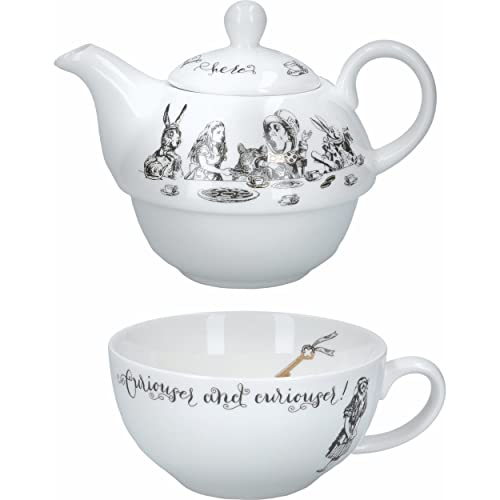 V&A Alice im Wunderland Teekanne und Tasse Set für 1 in Geschenkbox, Teeservice aus feinem China, weiß, 250 ml von CREATIVE TOPS