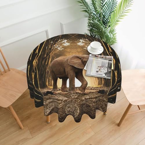 VAGILO Dekorative runde Tischdecke mit Elefantenmotiv, hitzebeständig und waschbar, für alle Arten von runden Tischen, einschließlich Couchtischen, Esstischen und Outdoor-Tischen von VAGILO
