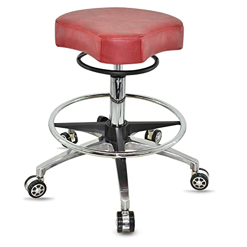 VAKON SALON - Design ergonomischer Rollhocker auf hochwertigen Rollen und Fußring rot - Höhenverstellbarer von 55 bis 75 cm - Drehhocker Arbeitshocker Praxishocker von VAKON SALON