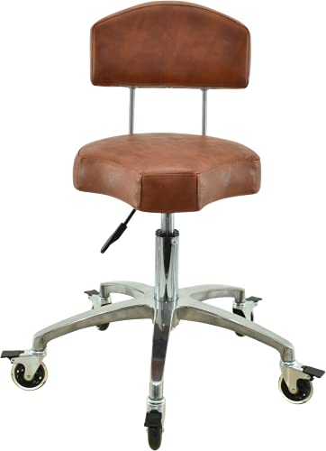 VAKON SALON - Ergonomischer Rollhocker mit Lehne in Hellbraun - Rollen mit Bremse - Höhenverstellbarer von 50-65 cm - Drehhocker Arbeitshocker Praxishocker von VAKON SALON