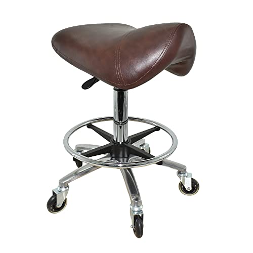 VAKON SALON - Premium Sattelhocker Braun, Sattelstuhl für Rückenentlastung, Rollhocker höhenverstellbar von 55-75 cm mit Fußring, Drehhocker, Praxishocker, Bürohocker, Arbeitshocker von VAKON SALON