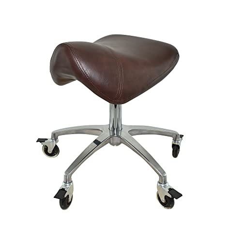 VAKON SALON - Premium Sattelhocker braun mit Bremse, Sattelstuhl für Rückenentlastung, Rollhocker höhenverstellbar von 50-65 cm, Praxishocker, Bürohocker, Arbeitshocker von VAKON SALON