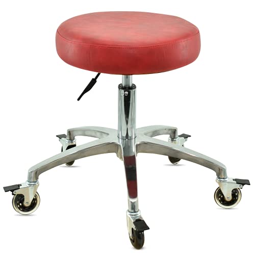 VAKON SALON - Rollhocker Rot auf hochwertigen Rollen mit Bremse - Höhenverstellbarer Drehhocker 50-65 cm - Rundhocker Praxishocker Bürohocker von VAKON SALON