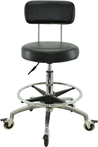 VAKON SALON - Rollhocker mit Lehne und Fußring - Premium Rollen mit Bremse - Höhenverstellbarer von 55-75 cm - Drehhocker Arbeitshocker Praxishocker von VAKON SALON