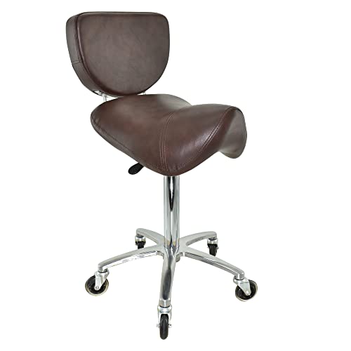 VAKON SALON - Sattelhocker mit Lehne Braun, Sattelstuhl für Rückenentlastung, Rollhocker höhenverstellbar von 55-75 cm Drehhocker, Praxishocker, Bürohocker, Arbeitshocker von VAKON SALON