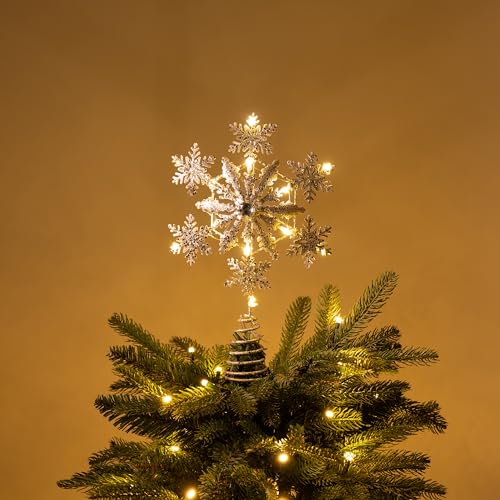 Valery Madelyn 13 Zoll/ 33cm Metall Weihnachtsbaumspitze mit LED-Lichtern Batteriebetrieben beleuchtete Glitzernde Christbaumspitze Weihnachtsbaumschmuck Weihnachtsdeko Weiß Gold von VALERY MADELYN