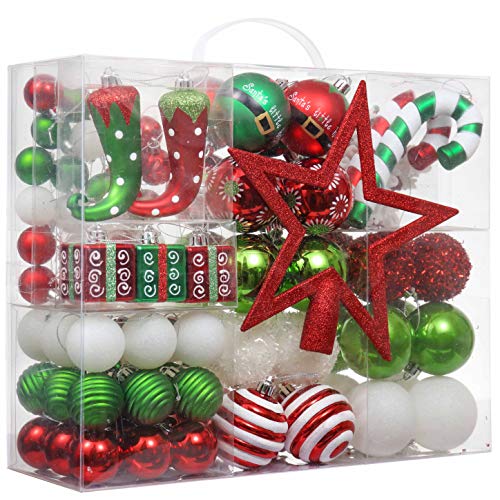 Valery Madelyn Weihnachtsbaumschmuck-Set, 100 ct Elfe rot grün weiß bruchsicher Weihnachtsbaumschmuck Bulk, dekorative hängende Kugel Ornamente für Weihnachtsbäume Urlaub Party Dekor von VALERY MADELYN