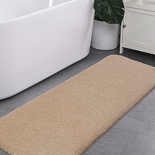 VANZAVANZU Badematte rutschfest Badteppich Extra Lange Verdickt Badezimmerteppich Weich Badeteppich Flauschige Mikrofaser Badvorleger Badläufer, Supersaugfähig, Maschinenwaschbar - 50 x 152cm (Beige) von VANZAVANZU