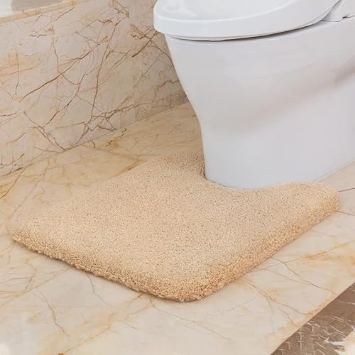 VANZAVANZU WC Vorleger mit Ausschnitt rutschfest WC Teppich Verdickt Klovorleger Weich Stand WC-Vorleger Flauschige Mikrofaser Toilette Badteppich - 50 x 60cm (Beige) von VANZAVANZU