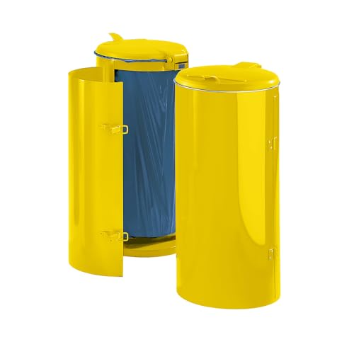 VAR | Stahlblech-Abfallsammler | für Volumen 120 l | mit Einflügeltür | gelb mit gelbem Kunststoffdeckel von VAR
