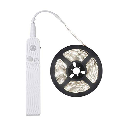 FOLGEMIR 3m LED Band mit Bewegungsmelder, Batterie betriebene Nachtlicht mit PIR-Sensor, wasserdichte Schrank Beleuchtung, 6000K Weiß Lichterkette, selbstklebend (6000K Weiß, 3m) von FOLGEMIR