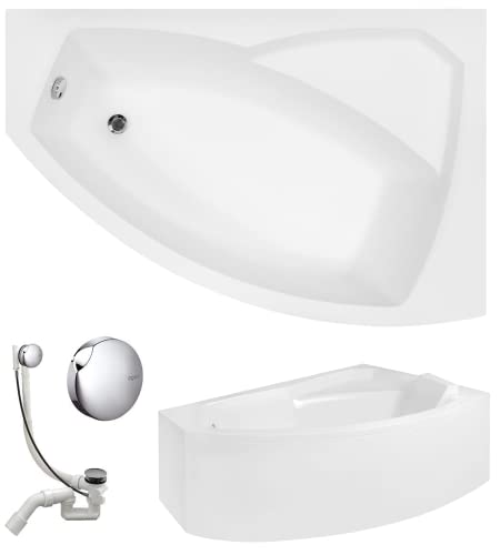 VBChome Badewanne 160x100 cm Acryl SET Schürze Siphon Wanne Ecke Eckbadewanne Weiß Design Modern Ablaufgarnitur Viega Simplex Wanne rechts Schürze Ablaufgarnitur Füße von VBChome