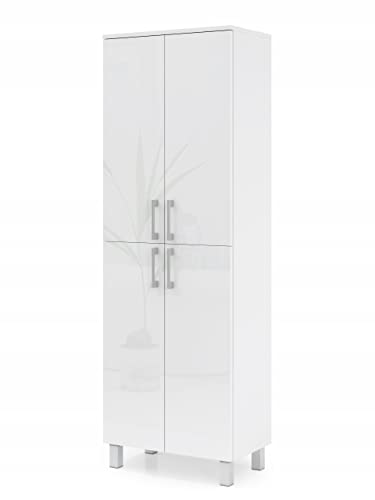 VBChome Hochschrank Weiß 60 x 180 cm Badmöbel Standschrank Badschrank Standschrank auf den Füßen 4 Türen Badezimmerschrank Badregal 5 Fächer von VBChome