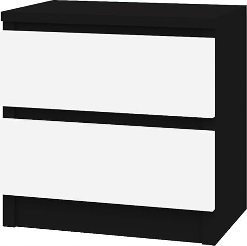 VBChome Nachttisch 40 x 40x 30 cm Schwarz-Weiß Matt Nachttisch mit Zwei Schubladen für das Schlafzimmer Grifflose Modern von VBChome