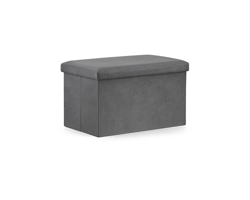 VBChome Sitzpouf 60 x 38 x 38 cm Grau Sitzhocker mit Stauraum Fußbank Truhen Aufbewahrungsbox faltbar Fußstütze Material - Samt 60x38x38 cm von VBChome