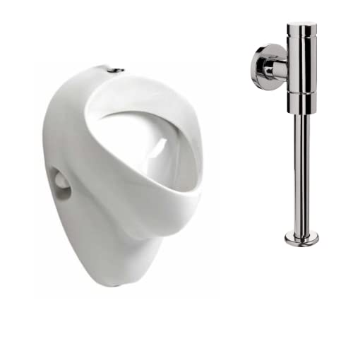 VBChome Urinal Geberit Keramik Zulauf von Oben + Schellomat Spülventil Weiß Modern Hochwertig Keramik Pinkelbecken Pissoir Druckspüler Urinalspüler von VBChome