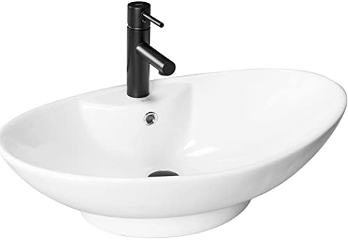 VBChome Waschbecken 66 x 44 x 21 Groß sehr modern Keramik Weiß Oval Waschtisch Handwaschbecken Aufsatzwaschbecken Waschschale Gäste WC von VBChome