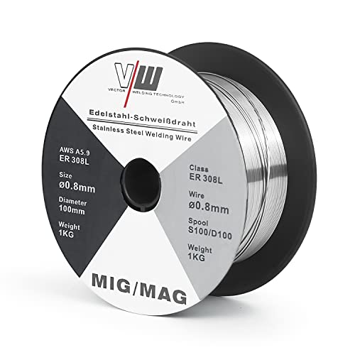 MIG MAG Schweißdraht ER308L - Edelstahl - Drahtrolle D100/S100-1kg - 0.8mm Durchmesser - VECTOR WELDING von VECTOR