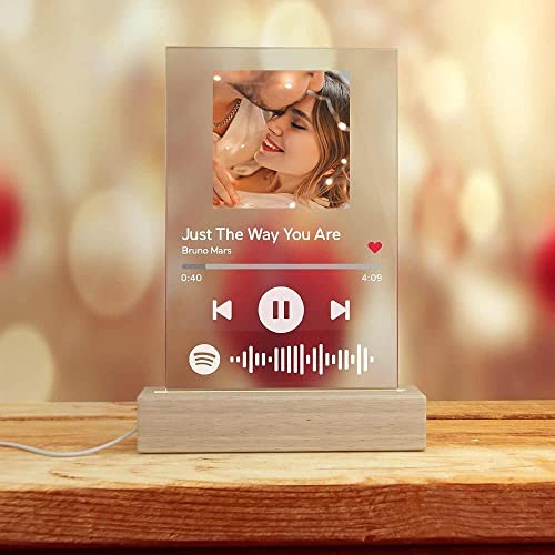 Spotify Glas Personalisiert Song Cover LED Nachtlicht mit Foto, Scannable Spotify Code Acrylic Platte für Raumdekoration, Mutterstag Geschenk für Familie Geburtstag von VEELU
