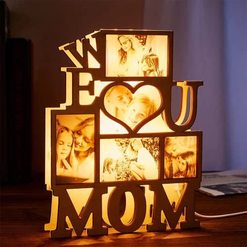 VEELU Muttertagsgeschenk Wir Lieben Dich Mama Nachtlicht Schlummerlicht mit Fotos Personalisiert für die Beste Mama der Welt Holz Nachtlicht Geschenk für Mutter Mama von Tochter & Sohn von VEELU