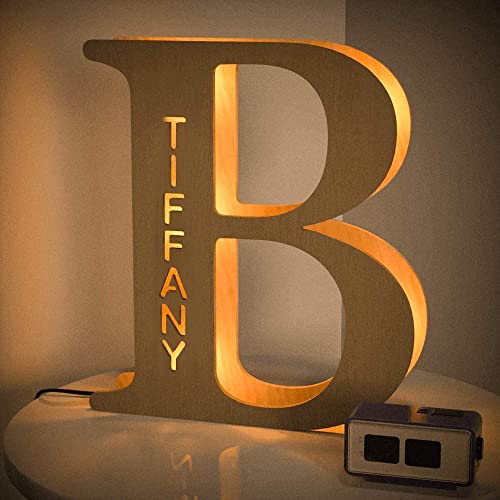 Veelu Personalisiert Buchstaben B LED Nachtlicht mit Ihren eigenen Graviert Name 3D Festzelt Dekor Holz Wandleuchte für Schlafzimmer Weihnachten Festival Party Geschenk für Familien Liebhaber von VEELU