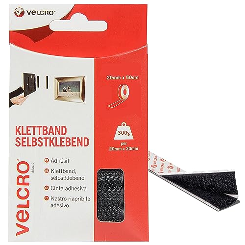 VELCRO Brand Klettband - Selbstklebend, 20 mm x 50 cm Rolle - Schwarz von VELCRO Brand