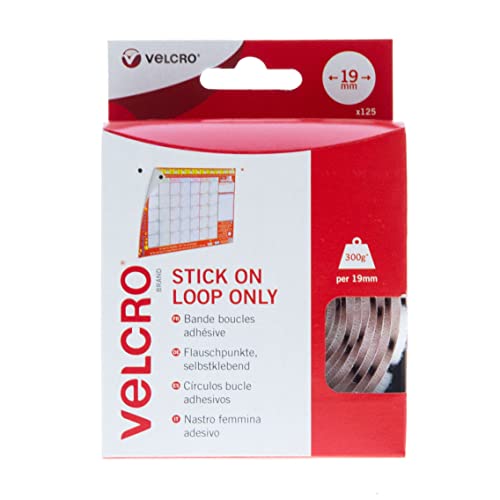 VELCRO Marke | Aufklebbare Münzen | Flauschpunkte, selbstklebend | Perfekt für Raumdekoration und Wohnaccessoires, Büro, Garage | Weiß | 19 mm x 19 mm | 125er Pack von VELCRO Brand