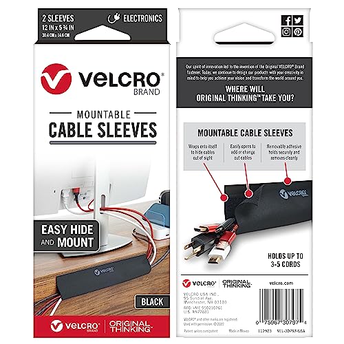 Velcro Marke | Montierbare Kabelschlauchrolle | Kabelaufräumung | Perfekter Schreibtisch-Organisator für Kabelmanagement | 30cm x 14.6cm | Schwarz von VELCRO Brand