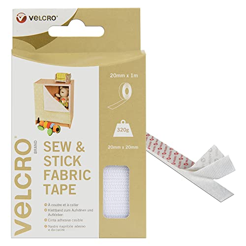 Velcro VEL-EC60265 Brand Klettband zum Aufnähen und Aufkleben 20mm x 1m Rolle-Weiss von VELCRO Brand