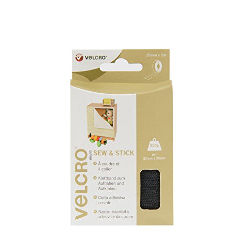 Velcro VEL-EC60266 Brand Klettband zum Aufnähen und Aufkleben 20mm x 1m Rolle-Schwarz von VELCRO Brand