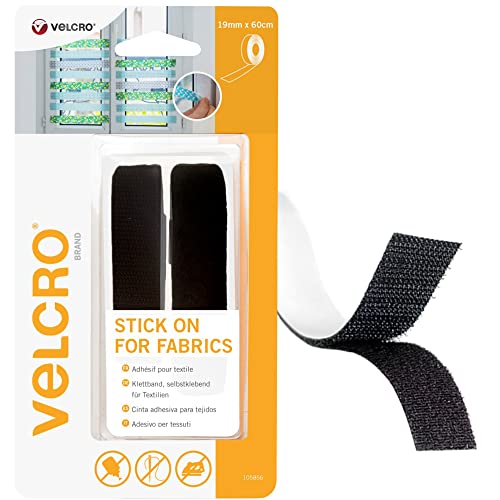 Velcro VEL-EC60411 Brand Klettband-Selbstklebend-19 mm x 60 cm-Für Textilien-Schwarz, 19mm x 60cm von VELCRO Brand
