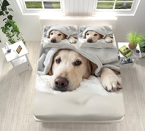 Erwachsene Kinder Spannbettlaken 140x200 cm Weiche Mikrofaser Boxspringbett Bettlaken Labrador Retriever Tier Dekorativer Stoff Spannbetttuch, für Matratzen von 5-30 cm Mit 2 Kissenbezügen von VENESS