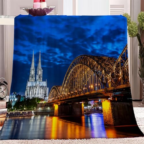 Kuscheldecken Sofaüberwurf Weiche Flauschige Decke 150x200cm Blick Auf Den KöLner Dom für Bett und Couch, Tagesdecke - Gemütliche Flanelldecke, Warme Decken für Herbst Winter von VENESS