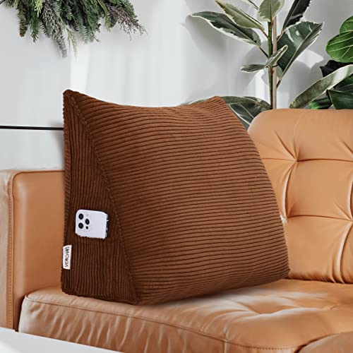 VERCART Dekokissen mit Füllung, Dreieckig Sofakissen Kordsamt Zierkissen Couchkissen, Dekorativ Kissen Bett Sofa, Rückenkissen Tagesbett Rückenlehne Lesekissen Keilkissen 45cm Brown von VERCART