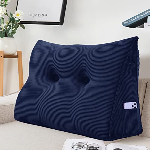 VERCART Rückenkissen Bett Rückenlehne Keilkissen Kopfteil Gepolstert Lesekissen Wandkissen Lendenkissen für Couch, Groß Sofakissen Kopfkissen, Stützkissen, Nackenkissen mit Leinen Bezug 60cm 60cm Blau von VERCART