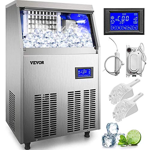 VEVOR Kommerzielle 50 kg Eismaschine 220 V Eiswürfelbereiter Kommerzielle Eiswürfelbereiter Edelstahl mit Ablaufpumpe und LCD-Bildschirm von VEVOR