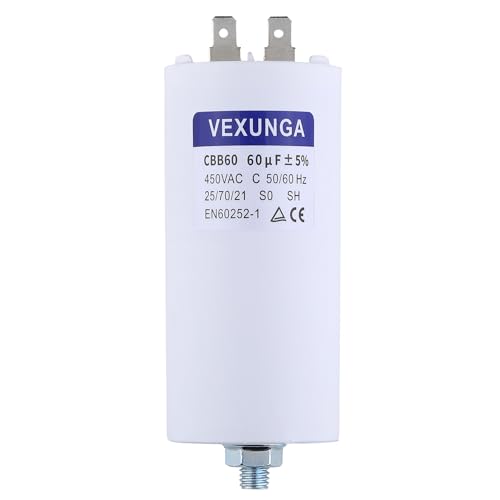 VEXUNGA 60uF 450V Anlaufkondensator CBB60 Kondensator 60µF 450 Volt Motorkondensator Kondensatoren 55x120MM Stecker M8 50/60Hz für Elektromotor von VEXUNGA