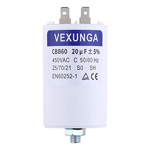 VEXUNGA Motorkondensator Anlaufkondensator 20µF 450V Kondensator 20uF 20 uF 450 Volt 45x70MM CBB60 kondensatoren Stecker M8 für Elektromotor von VEXUNGA