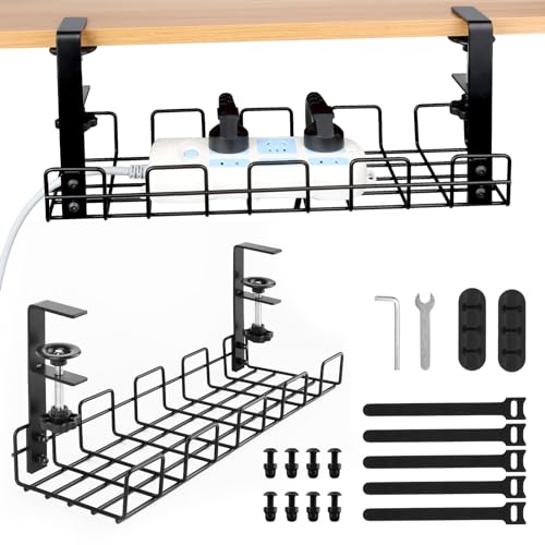 VFANDV Kabelmanagement Schreibtisch, Unter dem Kabelkanal Schreibtisch Ohne Bohren Klemmbar Kabel Organizer Tray Kabel Management Schwarz Kabelhalter Schreibtisch für Startseite Büro von VFANDV