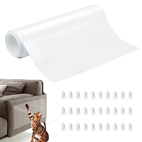 VFANDV Katze Kratzschutz, 20cm x 3m Katze Kratzschutzfolie, Selbstklebend Kratzschutzfolie Trainingsklebeband mit 30 Polster Nägel, Kratzfesten Schutzfolie für Sofa Wand Tür und Möbel - Transparent von VFANDV