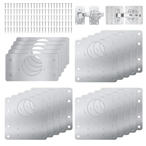VFANDV Scharnier Reparaturset, 20 Stück Edelstahl Scharnier Reparaturplatte mit 80 Stück Schrauben Reparaturstück für Seitenscharnierplatte Küchenscharnier Reparaturplatten Rostfreier Stahl Scharnier von VFANDV